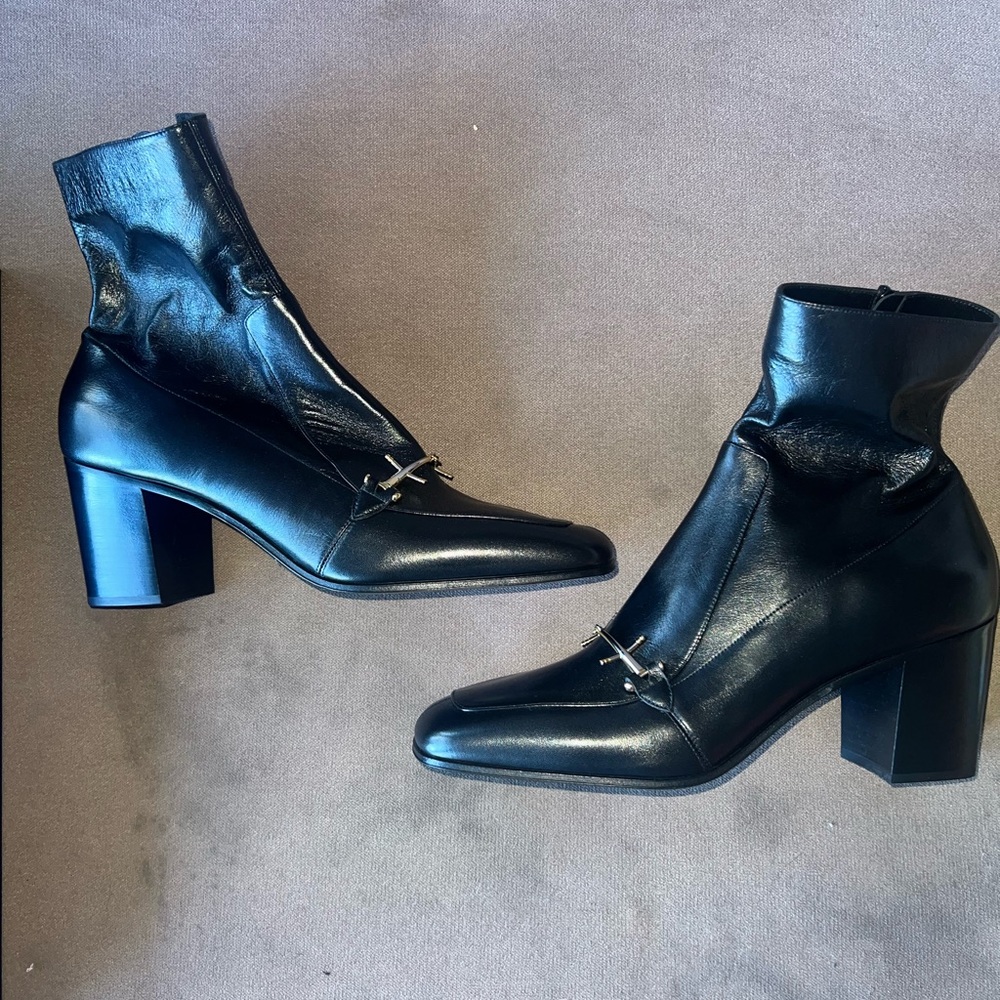 Saint Laurent Elbio 75 Leather Ankle Boots Size 45